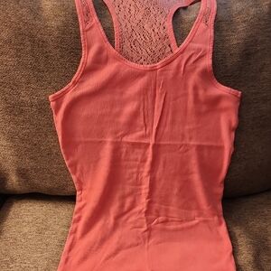 SO Coral Lace-Back Tank Top